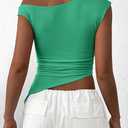 PRETTYGARDEN Womens Off The Shoulder Y2K Tops 2026 Summer Sleeveless Asymmetrical Ruched Going Out Tank Top Fashion Clothing (Green, M)
