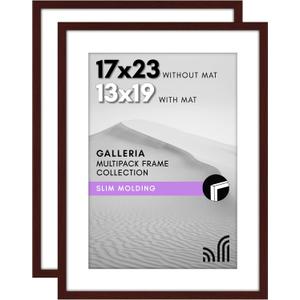 Americanflat 17x23 Picture Frame with Polished Plexiglass - Set of 2 - Use as 13x19 Frame with Mat or Display 17x23 Photo Without Mat - Galleria Collection - Picture Frames for Wall Display - Mahogany