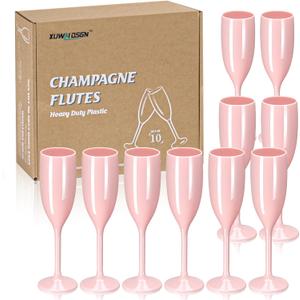 XUWAIDSGN Champagne Flute Acrylic Champagne Glasses Wedding Toasting Champagne Flute Goblet Plastic Reusable Unbreakable Champagne Cups for Bachelorette Wedding Bridal Shower Party (Light Pink, 10)