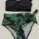 Girl Swimsuit Bikini Set Tropical Print Bathing Suit Two Piece Girls' Swimwear with Tie Side Knot 9-16T (11-12 Years, Black)