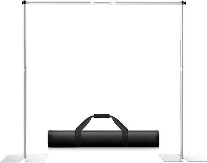 10x10ft Pipe and Curtain Backdrop Support Kit, Heavy Duty Adjustable Stand with Carry Bag, Metal Background Frame for Party, Wedding, Birthday, Decoration, Silver