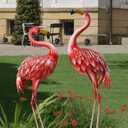 32-36 Inch Yard Flamingos Garden Statues, Metal Flamingo Outdoor Decor, Vibrant Flamingo Statues for Lawn, Backyard, Porch, Patio, Set of 2