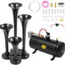 VEVOR 150DB Train Horns Kit for Trucks Super Loud with 120 PSI 12V Air Compressor 4 Trumpet Air Horn Compressor Tank For Any Vehicle Trucks Car Jeep Or SUV (Black)