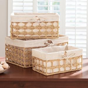 GIB Small Wicker Storage Baskets for Organizing, Decorative Woven Baskets with Liners, Boho Paper Rope Cute Basket for Shelves & Gifts, Set of 3