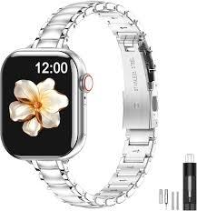 MioHHR Slim Metal Band Compatible with Apple Watch Band 42mm(Series 11 10) 41mm(Series 9 8 7) 40mm(Series 6 5 4 SE3/2/1) 38mm(Series 3 2 1),Stainless Steel iWatch Bands for Women,Silver
