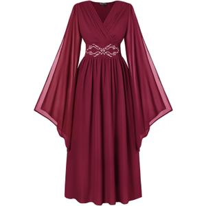 Scarlet Darkness Women's Renaissance Costume Wrap V Neck Medieval Dress Split Bell Sleeve Embroidery Fairy Dresses (M)