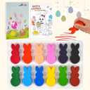 Easter Basket Stuffers for Toddler12 Colors Non-Toxic Washable Bunny Rabbit-Shaped Crayons for Kids with Easter Coloring Book Easter Egg Fillers Hunt, Classroom Games Supplies for Boys Teens
