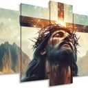 ZXHYWYM 5 Piece Christian Wall Art Jesus Pictures Set of 5 for Christ Church Dining Living Room Home Decor Cross Painting Canvas God Poster Prints Framed (Size 1)