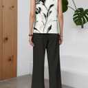 2 Piece Sets for Women Sleeveless Leaf Graphics Vest Top and Solid Color Wide Leg Long Pants Travel Outfits Lounge Set (XXL)