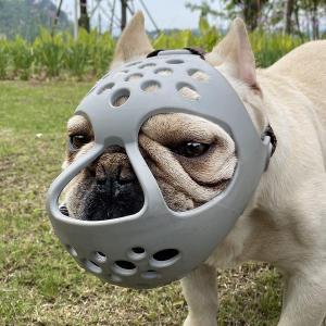 BARKLESS Short Snout Dog Muzzle, Soft Silicone Flat Faced Muzzle for French Bulldog Shih Tzu and Pug for Biting Chewing Licking and Grooming, Allows Panting, S (Head 13-14½"）