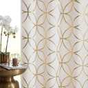 SXZJTEX Gold Foil Print Linen Curtains Metallic Moroccan Cream Semi Sheer Curtains 84 Inches Long for Bedroom Living Room Geometric Pattern Window Treatments,Grommet Top,2 Panels,55" W x 84" L