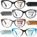 4 Pack Progressive Multifocus Reading Glasses, Anti Blue Light Cat Eye Computer Readers with Spring Hinge Eyeglasses (Multicolor)