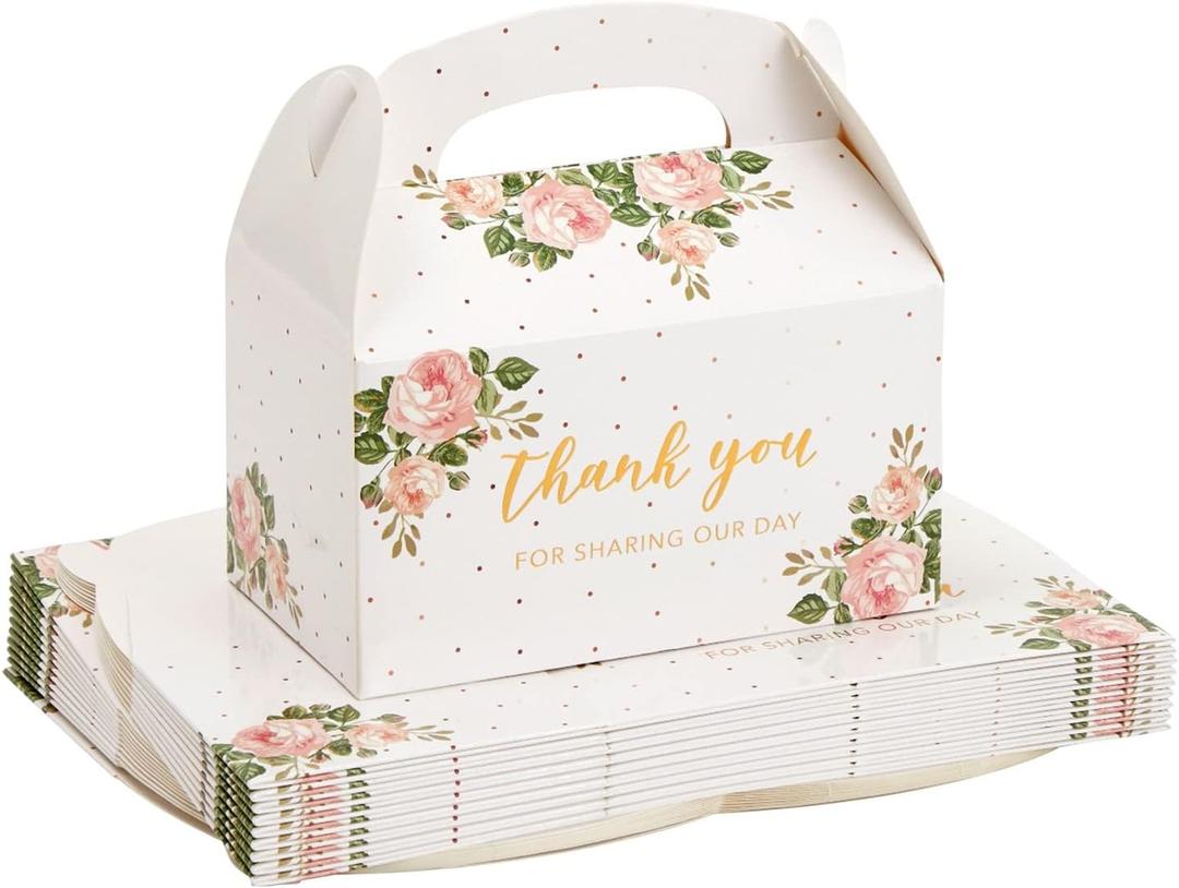 24-Pack 6.25x3.5x3.5" Floral Party Favor Gable Boxes, Thank You Gift Boxes for Birthday, Wedding, and Baby Shower Celebrations