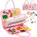 8 in 1 Toddler Busy Board for 1 Years Old, Montessori Toy Busy Book for Toddlers 1-3 Educational Toy Activity for Basic Motor Skills, Kid Travel Essential 2-4 Yr Christmas Birthday Gift for Girl(Pink)