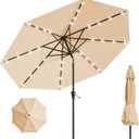 9FT Solar Umbrella 32 LED Lighted Patio Umbrella Table Market Umbrella w/Tilt and Crank Outdoor Umbrellas for Garden, Deck, Backyard, Pool and Beach, Khaki