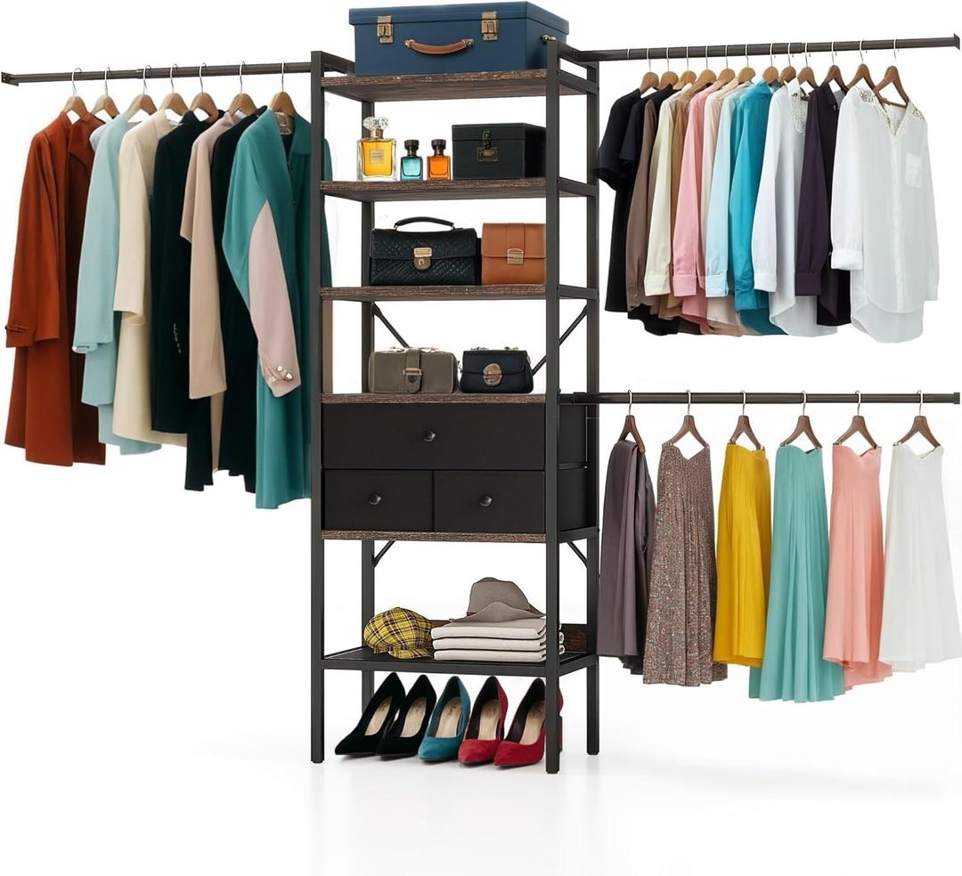 YITAHOME Modular Closet System with Drawers & Clothing Rack - Adjustable Wardrobe Organizer, Durable Steel Frame, Space-Efficient Design for Bedroom, Closet, or Laundry Room, Quick Assembly