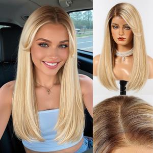 HAIRCUBE 13x6 HD Transparent Lace Front Wig, Ombre Blonde Hightlight Long Straight Synthetic Glueless Wig with Natural Density Hairline & Adjustable Cap (#TT8/106HL)