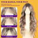 KOME Brown Mixed Synthetic Lace Front Wig,Beginner Friendly Wigs T Part Glueless Long Curly Wavy Wigs With Bangs for Women Cosplay Daily Use 28IN(#TT4/6164)