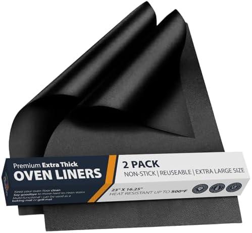 Oven Liners for Bottom of Oven - 2 Pack Large Heavy Duty Mats, 17”x25” Non-Stick Reusable Liner for Electric, Gas, Toaster Ovens, Grills - BPA & PFOA Free Kitchen Accessory to Keep Oven Clean (Black)