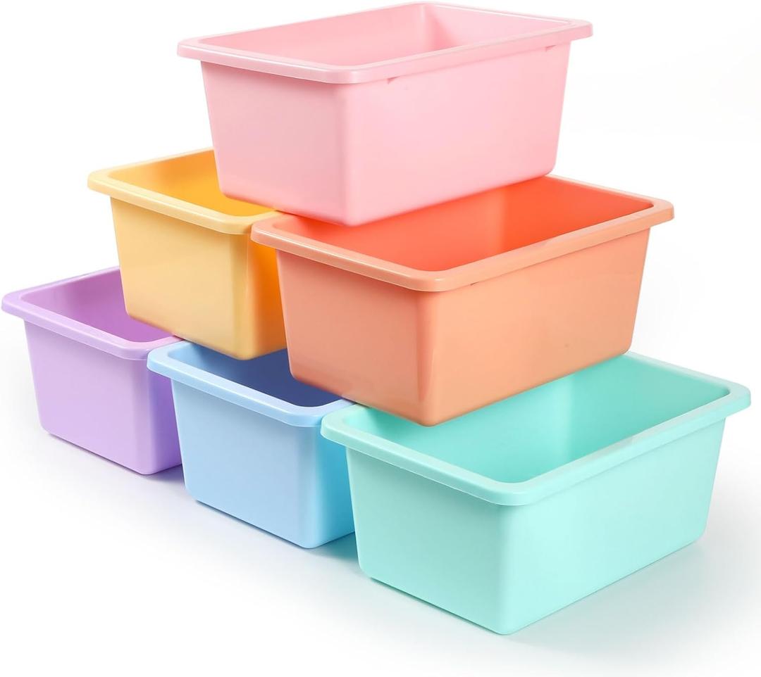 6 Pack Plastic Cubby Bins for Classroom Stackable Book Bins Plastic Classroom Cubby Organization Storage Containers Toy Storage Cubbies for Library School Office Home Nursery Playroom (Pastel)
