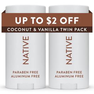 Native Deodorant Contains Naturally Derived Ingredients, 72 Hour Odor Control, Deodorant for Women and Men, Aluminum Free, Coconut & Vanilla 2.3 oz (Pack of 2)