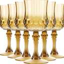 Pinkunn 6 Pcs 7 oz Plastic Vintage Wine Glasses Reusable Colored Goblets Patterned Drinking Water Glasses Cup Dishwasher Safe for Mother's Day Wedding Reception Party Supplies (Gold)