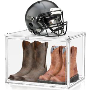 XXX-Large Extra Large Acrylic Display Case 17''x13''x13'' Transparent Shoe Display Case Sneaker Bag Organizer Clear Stackable Boot & Shoe Boxes Large Showcase for Helmet, Handbag, Figures Collectibles