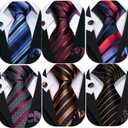 Barry.Wang 6 PCS Men Ties Set Silk Business Fashion Woven Necktie Handkerchief Cufflinks Paisley Stripe Wedding Party