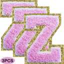 5 x Letter Patches Varsity Glitters Chenille,3 PCS SPRT Iron on Pink Letter Patch,Alphabet Cloth Patch for Team Costume Decoration 3.1in Height Z (3 Pieces)