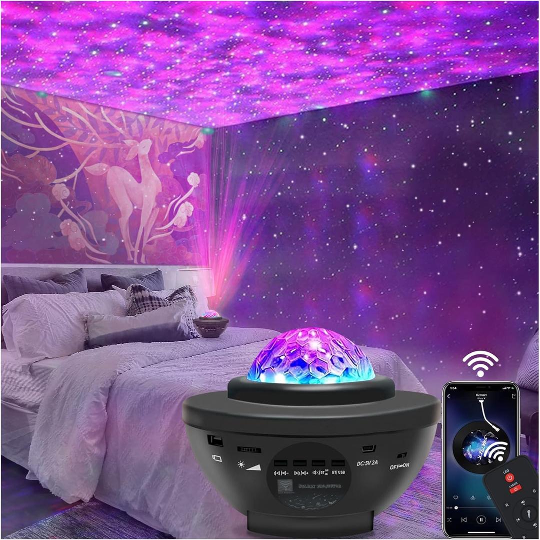 Easeking Star Projector Galaxy Light Projector with Bluetooth Speaker, Multiple Colors Dynamic Projections Star Night Light Projector for Kids Adults Bedroom, Space Lights for Bedroom Decor Aesthetic (Black)