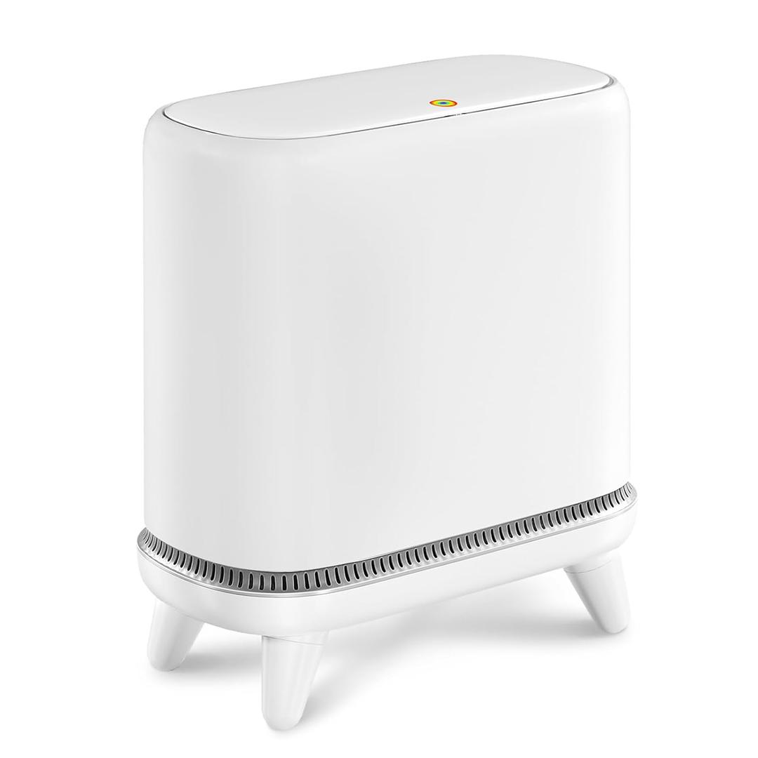 JUDRDO Bathroom Trash Can with Lid, Vacuum Adsorption Small Garbage Can 3.2 Gallon Press Top Lid Trash Bin with Legs Waterproof Waste Basket for Bathroom Bedroom Office Home RV (White)