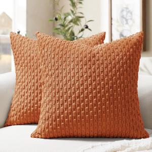 Softalker Fall Decorative Throw Pillow Covers 18 x 18 Inch, Set of 2, Thanksgiving Autumn Harvest Super Soft Corduroy Boho Striped Pillowcases for Couch Sofa Living Room Bed Home Decor, Burnt Orange