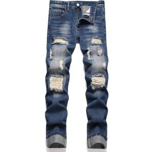 OIIIO Men's Ripped Slim Fit Straight Leg Jean Denim Pant, Size 38