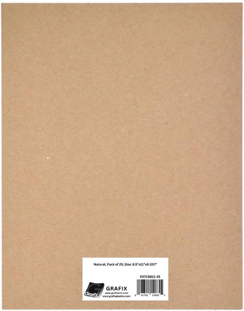 Grafix Medium Weight Chipboard  8.5"x11", Natural Acid-Free 0.057 Sheets, Create Three-Dimensional Embellishments for Cards, Papercrafts, Mixed Media, Home Dcor, and More, Pack of 25