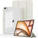 MYGROO Case for iPad Air 13 inch 2025/ 2024 M3/ 2, Slim Smart Cover for 2022 iPad Pro 12.9 inch (4/ 5/ 6th Gen) with Pencil Holder, Trifold Stand with Clear Back Shell, Creamy White