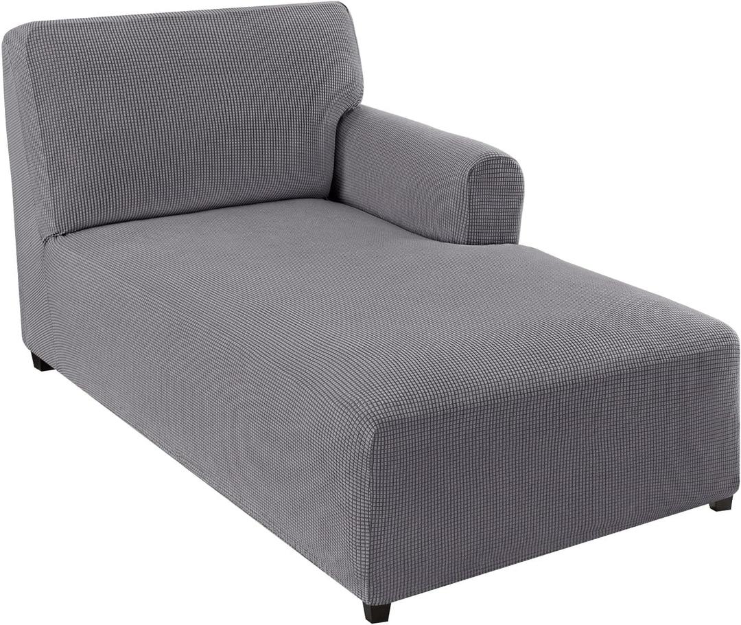 FantasDecor Right Chaise Lounge Cover Stretch Chair Lattice Slipcover with Armrests for Living Room Bedroom Right Arm Soft Jacquard Fabric Machine Washable, Dove,Right Chaise