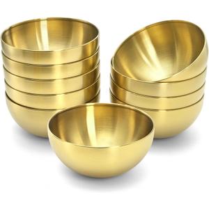 Cedilis 10 Pack Gold Serving Bowls, 5.9 Inch Salad Bowl, Decorative Gold Stainless Steel Bowls for Mixing, Soup, Dessert, Cereal, Fruit, Snack, 5.9inch*2.8inch