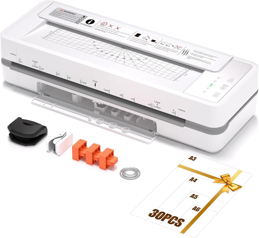 Commercial Laminator Machine 13 Inch 4-Roller, 55s Fast Warm-Up Never-Jam Lamination Machine, 3-10 Mil Thickness, Supports 11x17 & A3 Document Laminating, Includes 30 Laminating Sheets White
