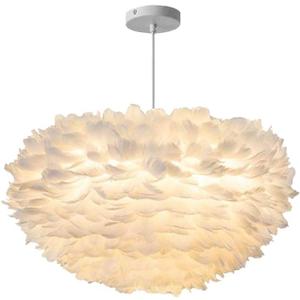 KCO Lighting Nordic Feather Pendant Light 23.6" Feather Hanging Light Fixture Romantic Feathers Ceiling Lamp for Girls Room Living Room Bedroom Decoration (60cm/23.6'')
