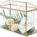 Glass Card Box with Slot, Large Gold Clear Card Box for Wedding Receptions - Home Birthdays Party Geometric Decorative, 12.59" x 5.9" x 9.05" (Gold)