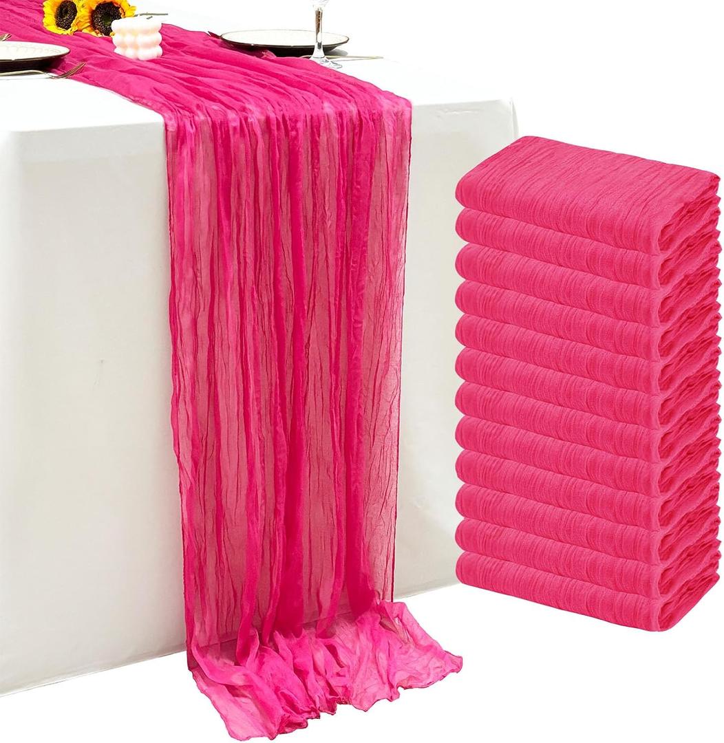 12Pack Hot Pink Table Runner 10Ft Cheesecloth Table Runner Boho Gauze Table Runners Long Cheese Cloth Table Runners for Wedding Party Bridal Shower Thanksgiving Christmas (12 Pack 20 x 120 inch)