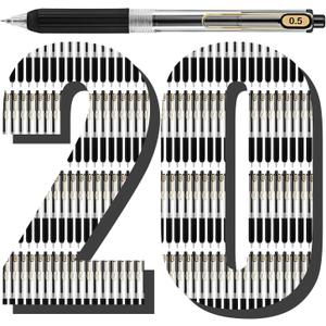 Aozora 20 Pack Black Gel Pens Fine Point Smooth Writing Pens Retractable Black Ink Pen with Soft Grip 0.5mm Quick Dry Office School Supplies Gold Clip