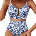 Herseas Womens 2 Piece High Waisted U Wire Bikini Set Floral Print Swimsuit Crisscross Back Bathing Suit Beach Swimwear, Medium