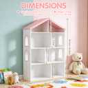 OCINONE Kids Dollhouse Bookshelf and Toy Storage - Wooden Stand Dollhouse Bookcase with 3-Tier Storage Display, Bookshelf for Playing Room, Nursery, Gift for Boys Girls (8 Room - Pink with White)