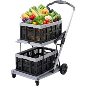 Collapsible Shopping Cart on Wheels, Folding Shopping Cart with 360 Swivel Wheels, Multi Use Utility Cart Adjustable Portable Trolley, Used for Picnic, Supermarket, Gray