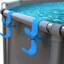 Poolside Pool Leaf Skimmer Net Holder, Above Ground Pool Pole Hanger, Above Ground Pool Accessories, Adjustable Telescopic Pool Pole Hooks, Pool Brush Hanger Tool Pool Equipment [Patented] (Blue-2Pack)