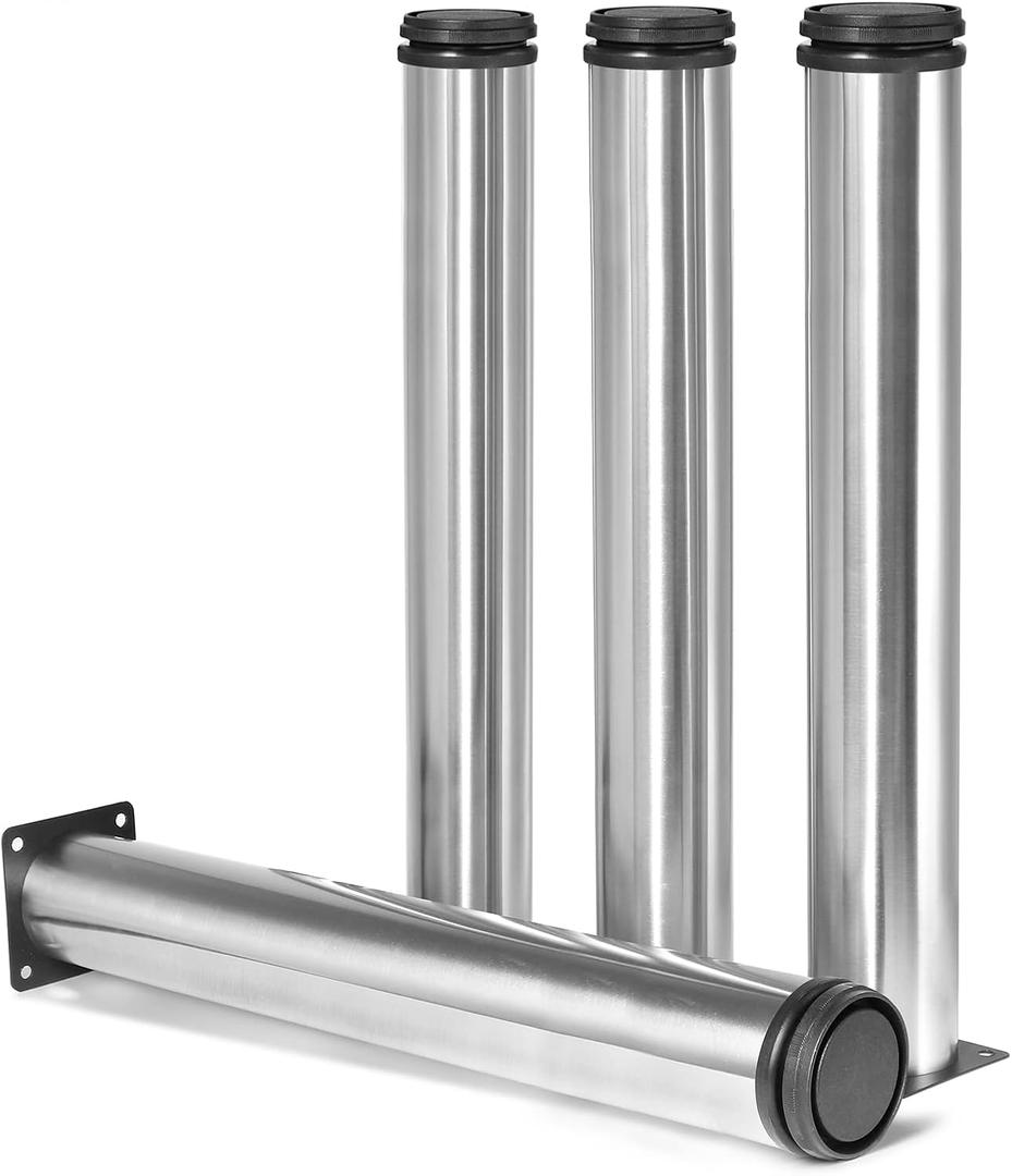16 Inch Metal Furniture Legs Stainless Steel Adjustable Legs Silver Metal Legs Round Cabinet Legs for Coffee Table Cabinet Desk Sofa Shelves, Pack of 4