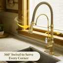 Brass Kitchen Faucets with Pull Down Sprayer,Brushed Gold Single Handle Kitchen Sink Faucet,Classic Kitchen Faucet,Champagne Bronze Farmhouse Faucet with 360 Rotating Function