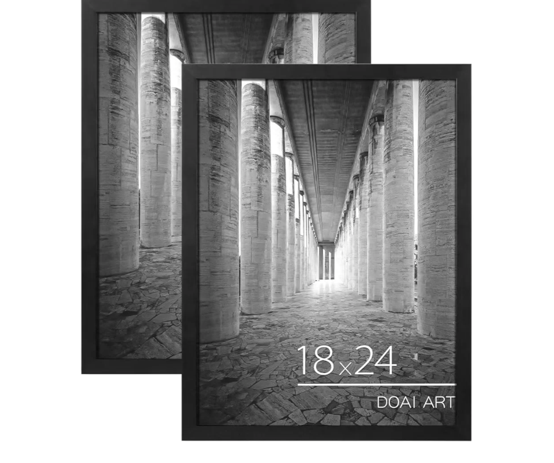 DOAI ART 18x24 Poster Frame 2 Pack, Black 18 x 24 Picture Frames for Horizontal or Vertical Wall Mounting, Scratch-proof Safe and Artistic Large Photo Frame Wall Art