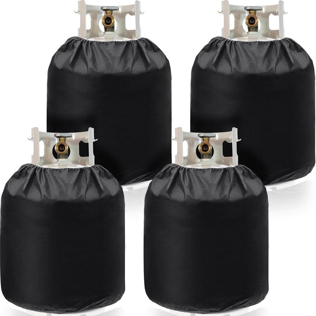 Nuenen 4 Pcs Propane Tank Cover 33 lb Propane Cylinder Cover 12 x 23 Inch Heavy Duty Waterproof Reliable Weather Resistant Rv Gas Cylinder Storage Pocket for Outdoor Grill Accessories Black